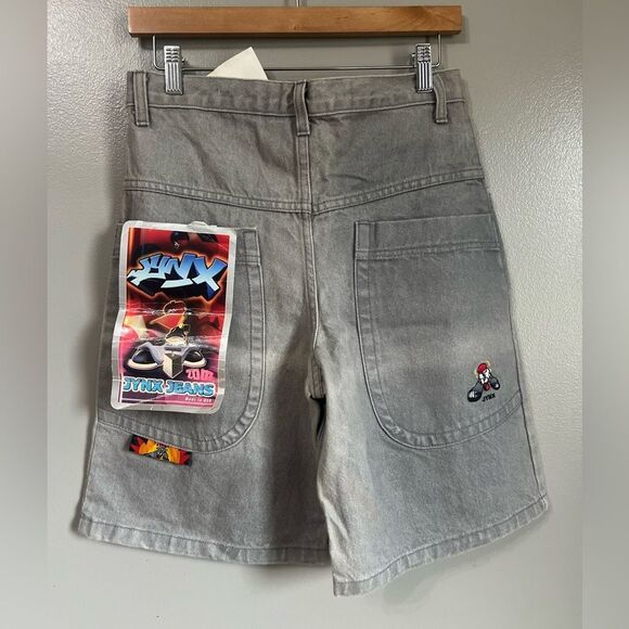 Y2K JYNX hip hop denim gray shorts boys size 11-12 relaxed graphic design grunge
